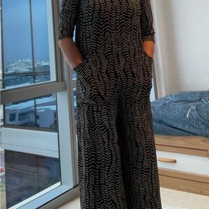 Fighting Eel Black and White Jumpsuit with Halter Neckline